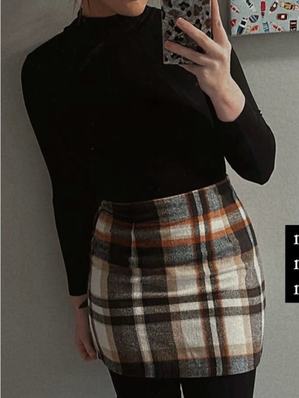 Plaid Mini Skirt in Brown and Orange - Women's Skirt